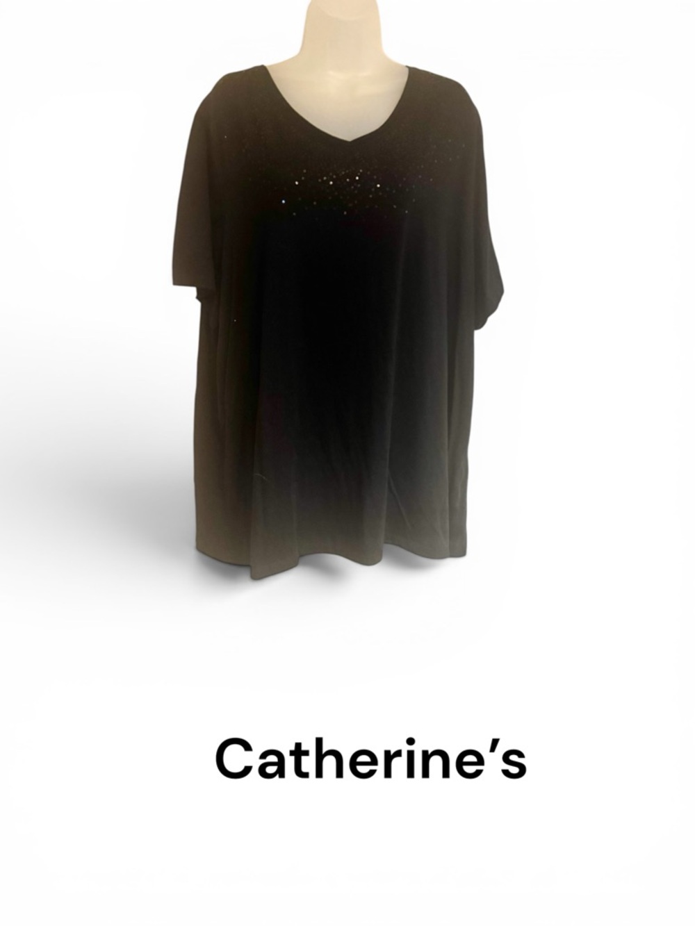 Catherine's Black Short-Sleeve V-Neck Top with Sparkle Detail PLUS:  2X      #14